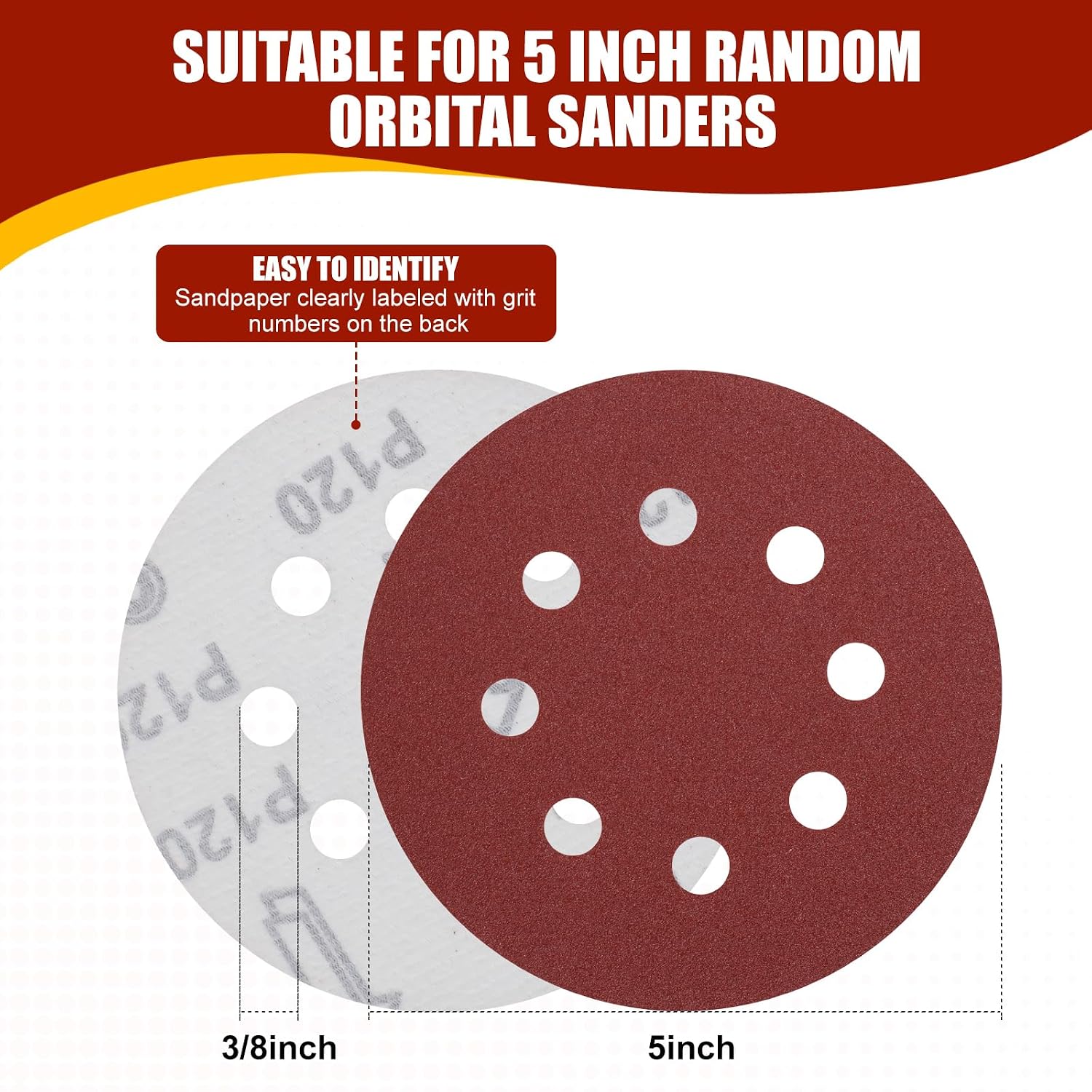 70 PCS 5 Inch 8-Hole Sanding Discs, 9 Mixed Grits | 40 80 120 180 240 320 400 600 800 Grit Hook and Loop Sandpaper