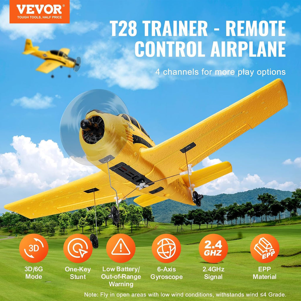 RC Plane, 2.4GHZ 4 Channel RC Airplane with 6-Axis Gyro Stabilizer&2 Batteries, Ready to Fly T28 Trainer Aircraft