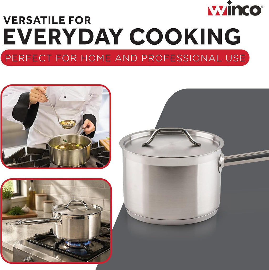 3 1/2 qt Heavy-Duty Stainless Steel Sauce Pan with Cover, 3.5 qt