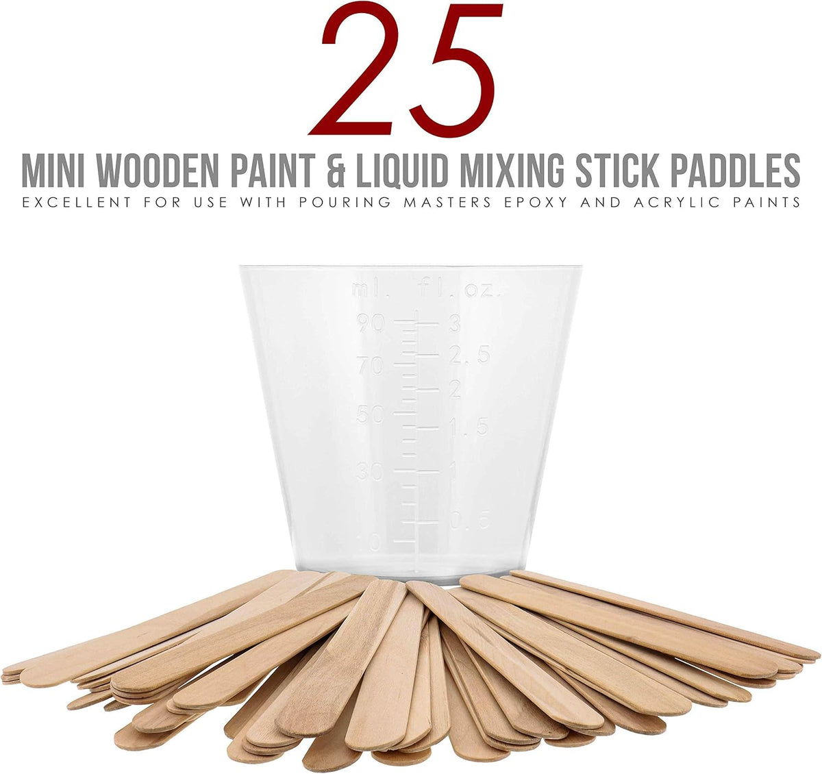 3 Oz (90 ml) Liquid Measuring Cups, 100 Pack with 25 Sticks