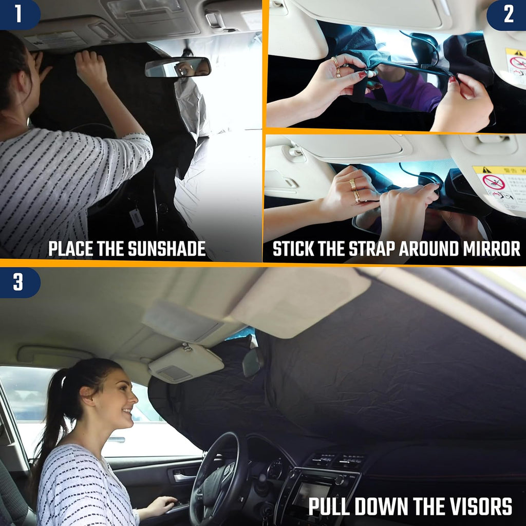 2026 Upgraded Car Windshield Sun Shade with Innovative No Light Pass High Coverage Technology, Foldable Window