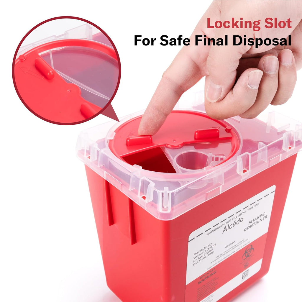 2 Quart Sharps Container (1-Pack) for Needle & Syringe Disposal | Small & Portable, Built-In Needle Removal Port