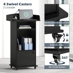 Portable Podium Stand with Charging Station & Lockable Wheels (Black)