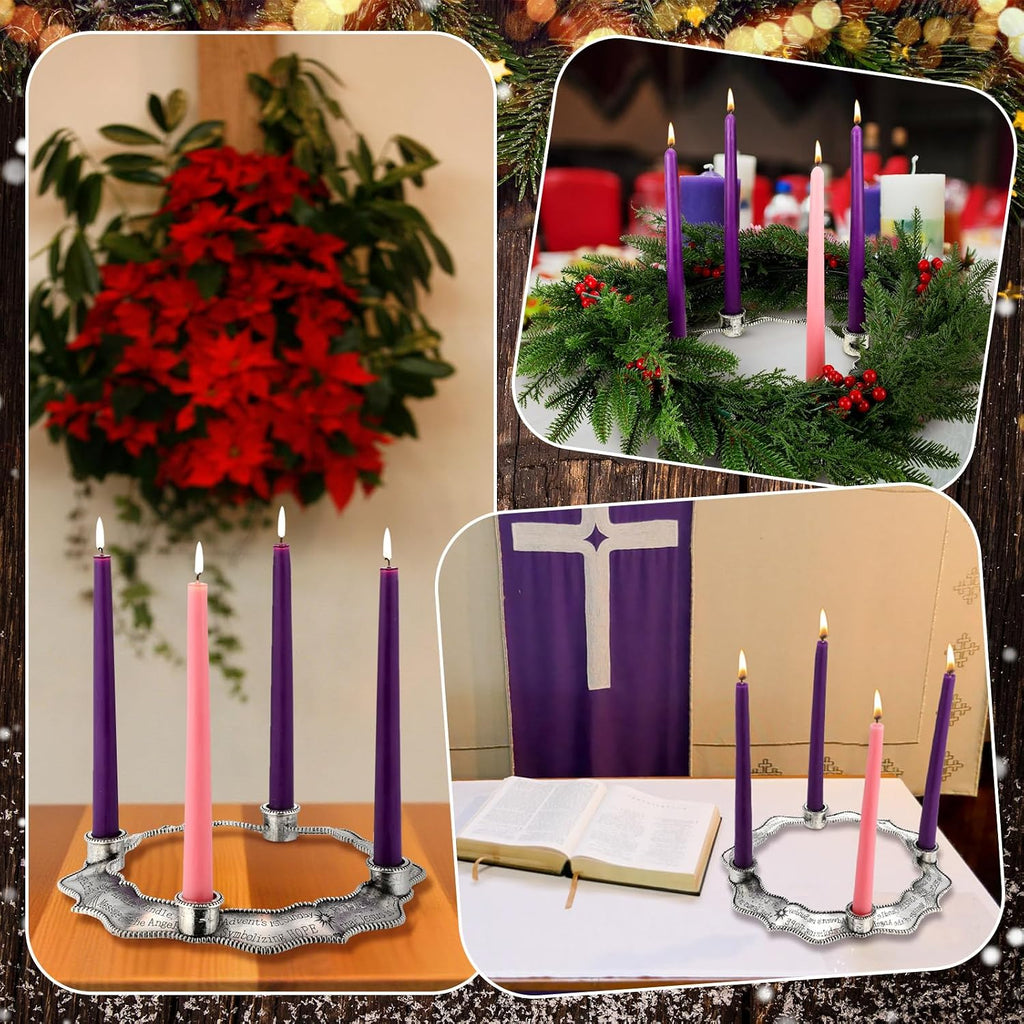 5 Pcs Advent Candle Holder Set Nativity Christmas Centerpiece Religious Decoration Metal Advent Candle Holder and