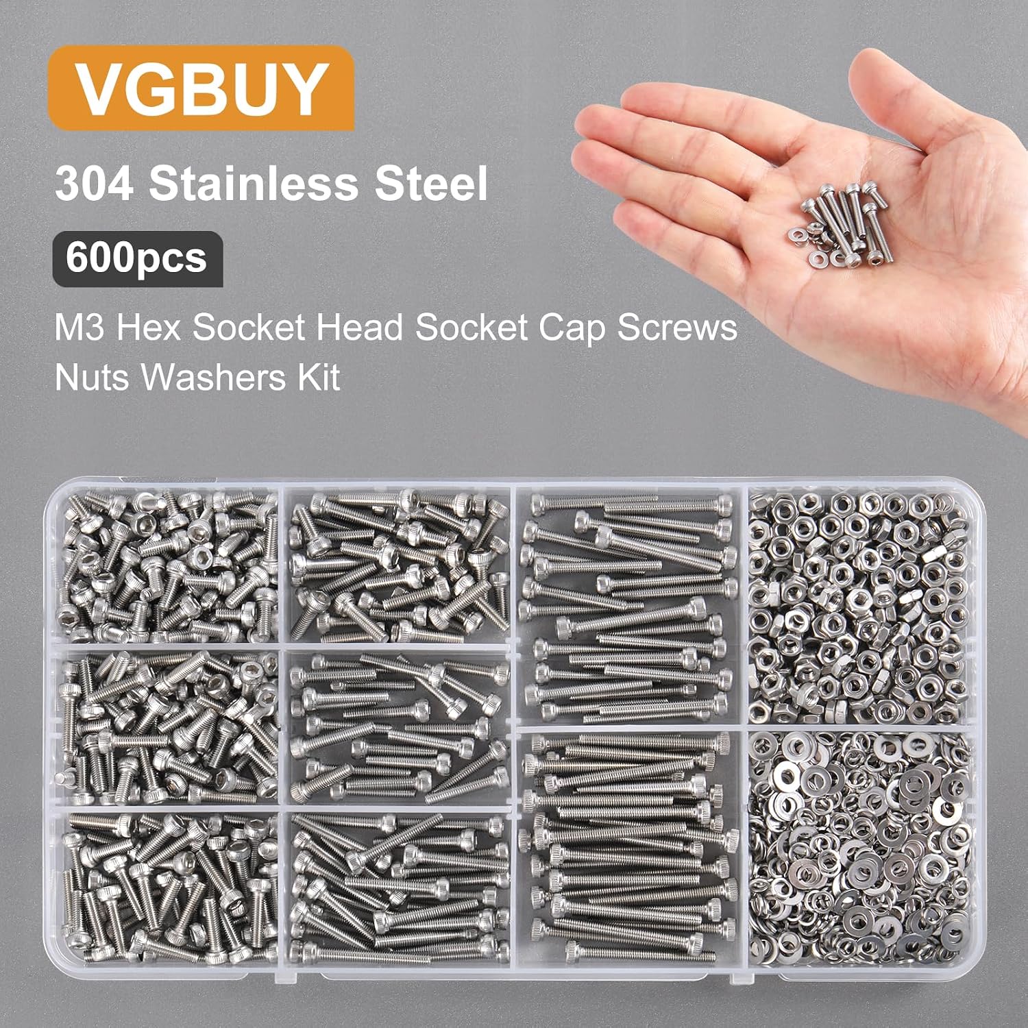 600pcs M3 Screw Assortment Kit, M3 Screws (8 Sizes 6-30mm) for 3D Printer DIY, Hex Socket Head Cap Screws Bolts Nuts