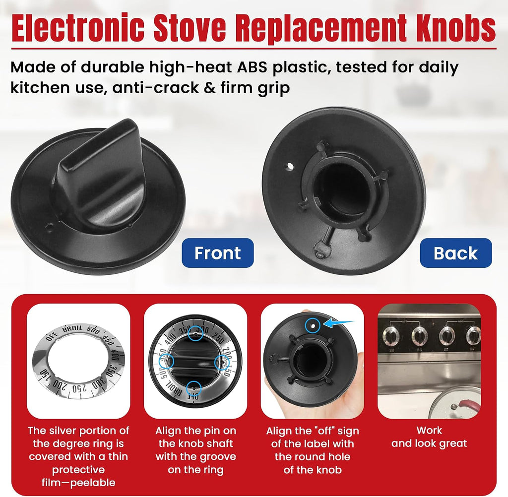 KN002 Stove Knobs Replacement for Roper Whirlpool Electric Stove - 5 Pack | KN002 RKE Electric Range Burner Knobs