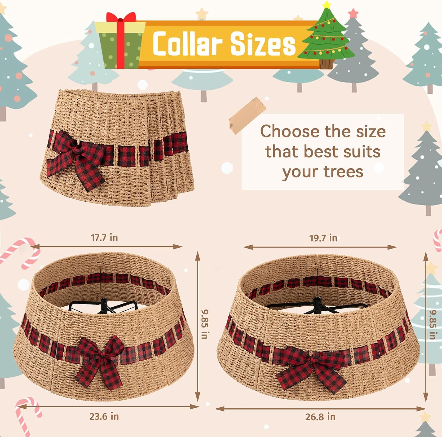 Christmas Tree Collar, Wicker Holiday Tree Skirt & Stand Base Cover,Paper Rope Christmas Decor with a Bow Tie
