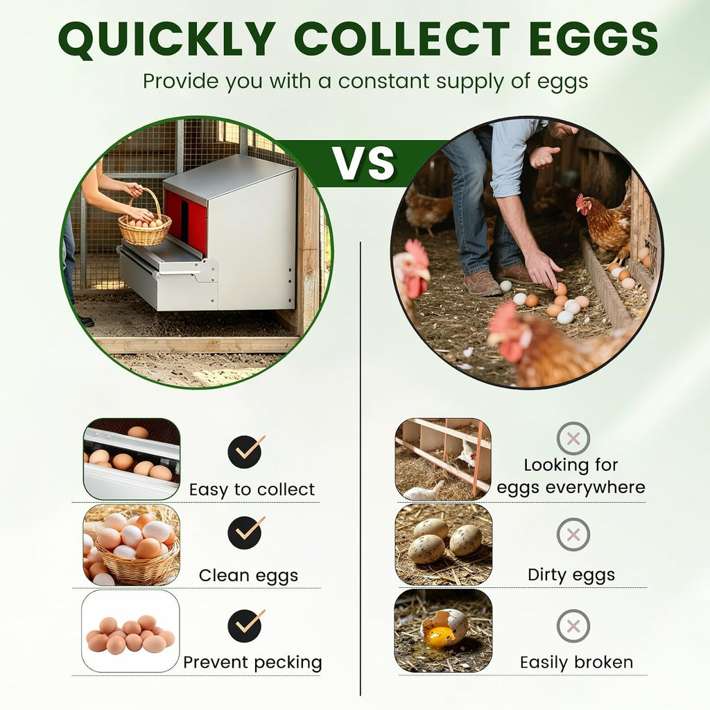 Chicken Nesting Box, Metal Chicken Laying Box with Roll Away Egg Collection, Reversible Wall Mountable Chicken Coop