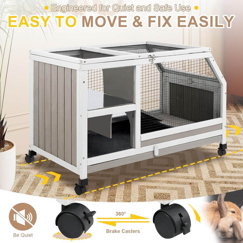 Rabbit Hutch Indoor - Weatherproof, Multi-Level, Easy Assembly, Lockable, and Comfortable | Guinea Pig Cage for Small