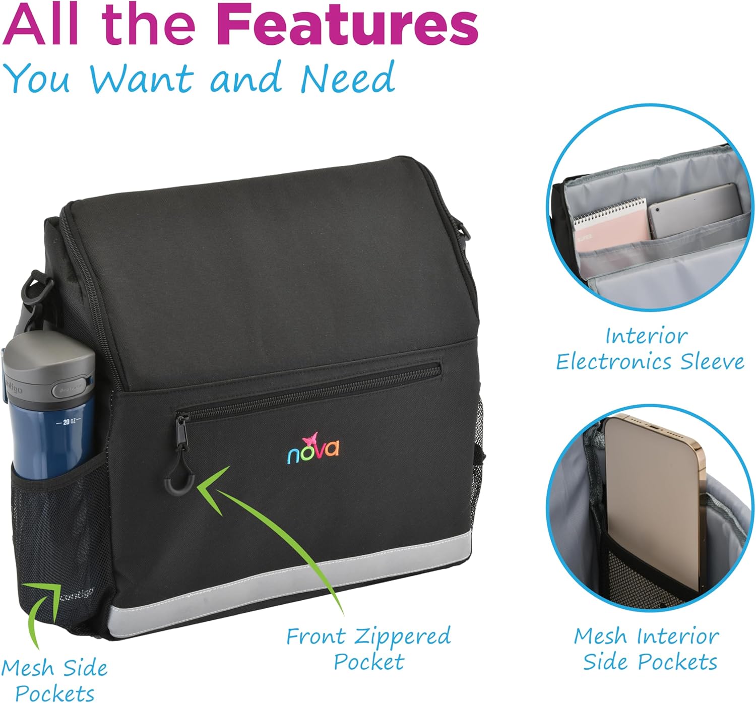 Deluxe Wheelchair Bag – Large Storage Backpack for Manual & Electric Wheelchairs, Hangs Securely on Chair Back