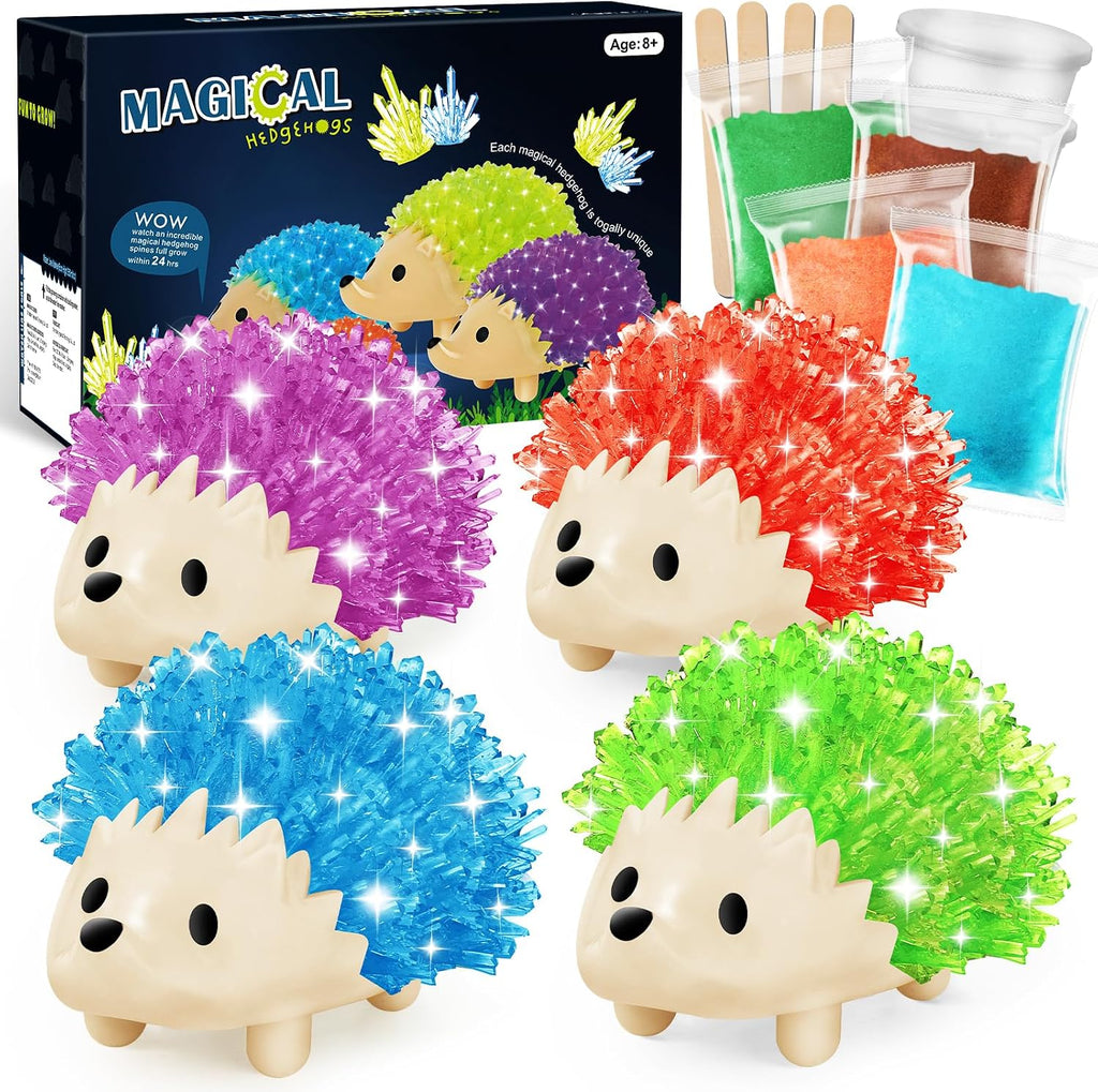 Crystal Growing Kit for Kids - 4 Colors Hedgehog to Grow Fast in (24H),Science Experiments Learning & Educational