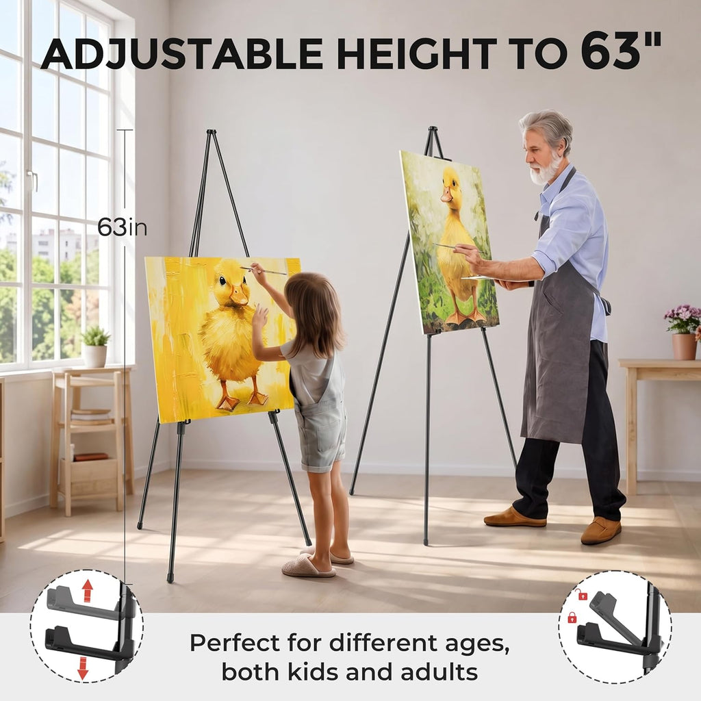 6 Pack 63 Inches Easel Stand for Sign, Black, with Carry Bags | Lightweight Metal Display Easel & Poster Stand