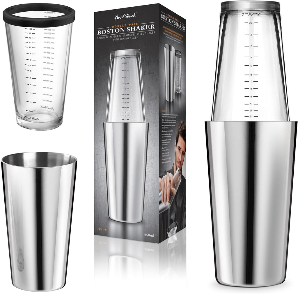 Double-Wall Boston Shaker Tin & Glass Set, 2-Piece, 27 oz