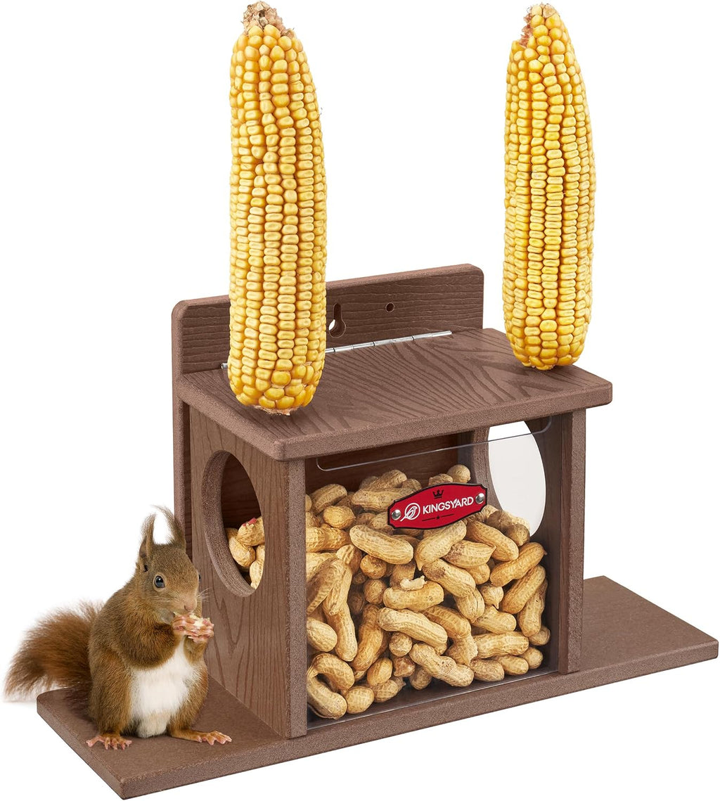 Squirrel Feeder Box for Outside, Recycled Plastic Squirrel Feeder Box with Corn Cob Holders, Easy to Refill & Clean