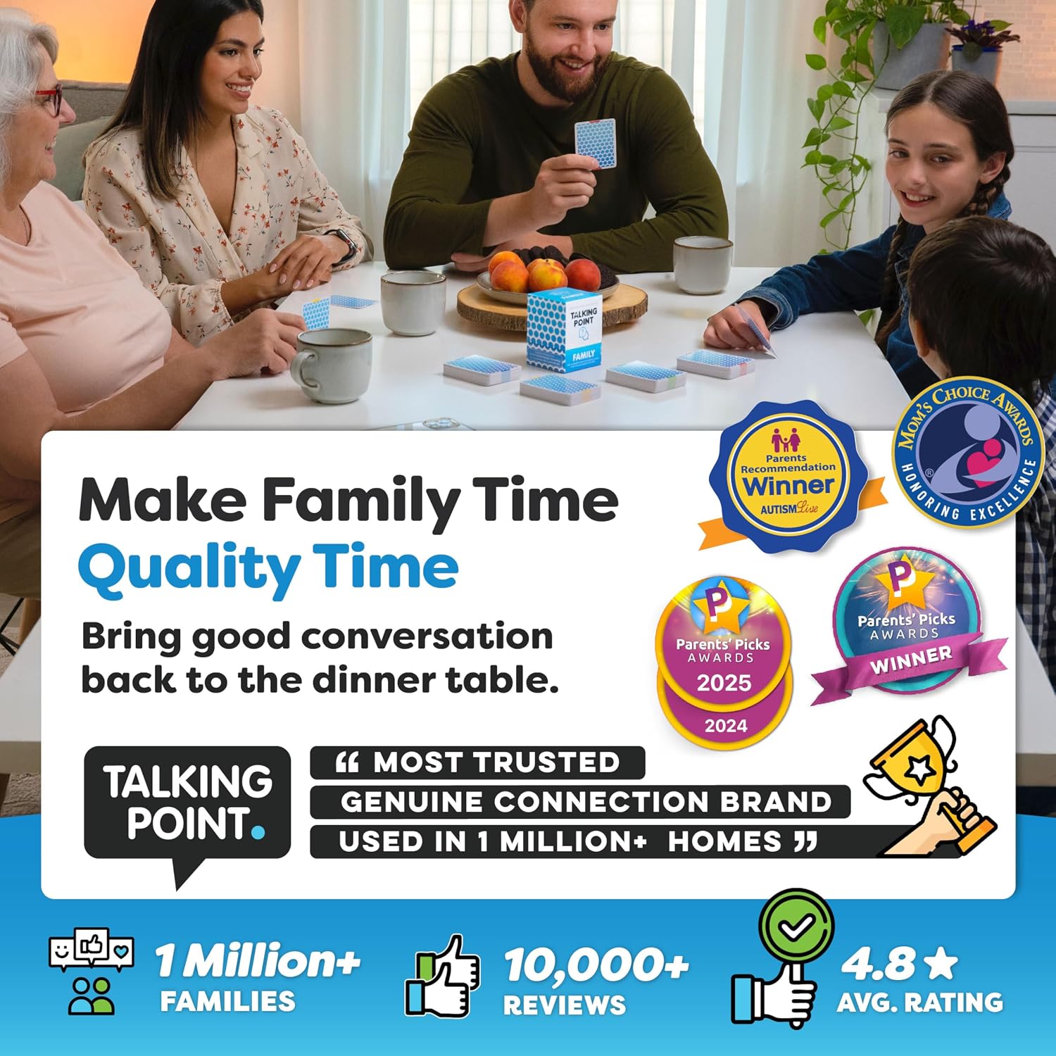 200 Family Conversation Cards for Kids, Teens & Adults - Question Card Game | Fun screen-free connection; dinner