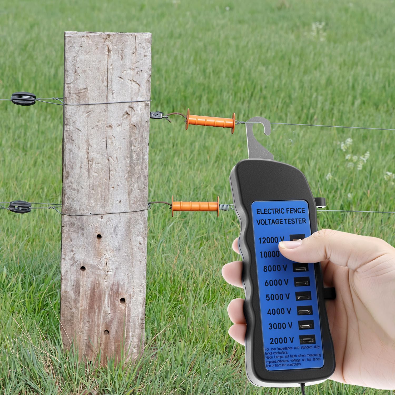 Electric Fence Voltage Tester, 12KV Fence Tester, 8 Neon Lights Testing Tool, Fault Finder for Farms
