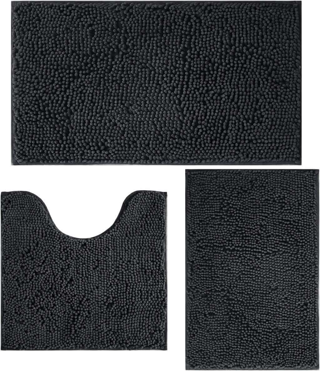 3 Piece Bathroom Rugs Set, Non-Slip Bath Mats with PVC Backing, Super Absorbent Washable Plush Carpet, Soft Shag Rug