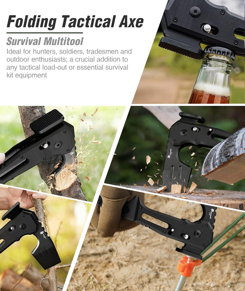 Folding Hatchet Axe with Hammer & Bottle Opener | Compact DC53 steel axe, dual lock, G10 handle, 615g - ideal for
