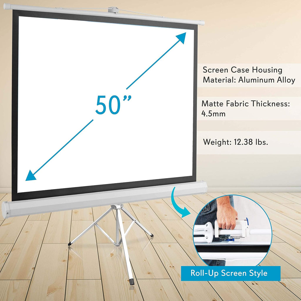 50 Inch Portable Projector Screen with Tripod Stand – Lightweight, Durable, Easy Pull Setup Mobile Projection Screen