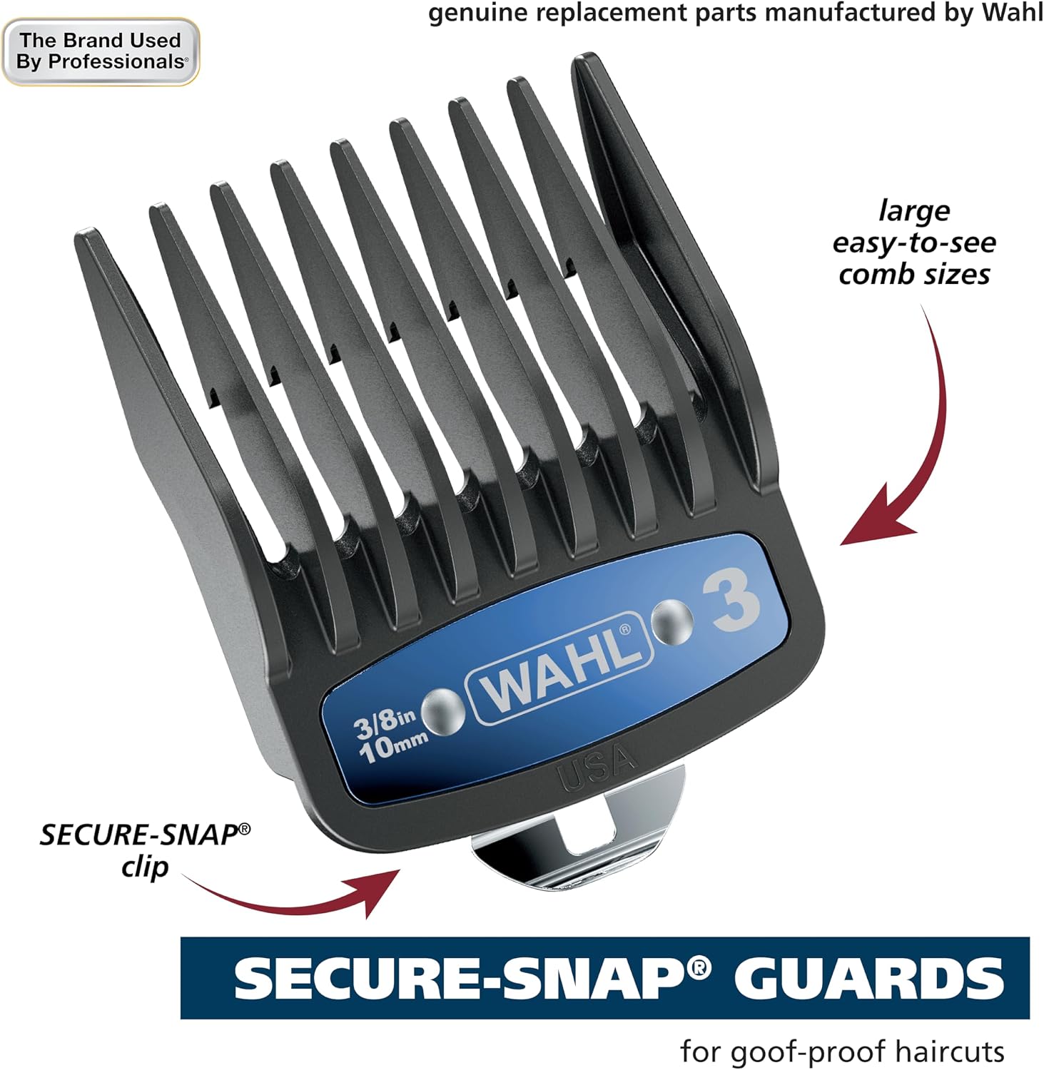 Genuine SECURE-SNAP Colored Metal Clip Guard Set, 12 Guards & Caddy | Metal Clip Guide Comb Set For Wahl Clippers, 12
