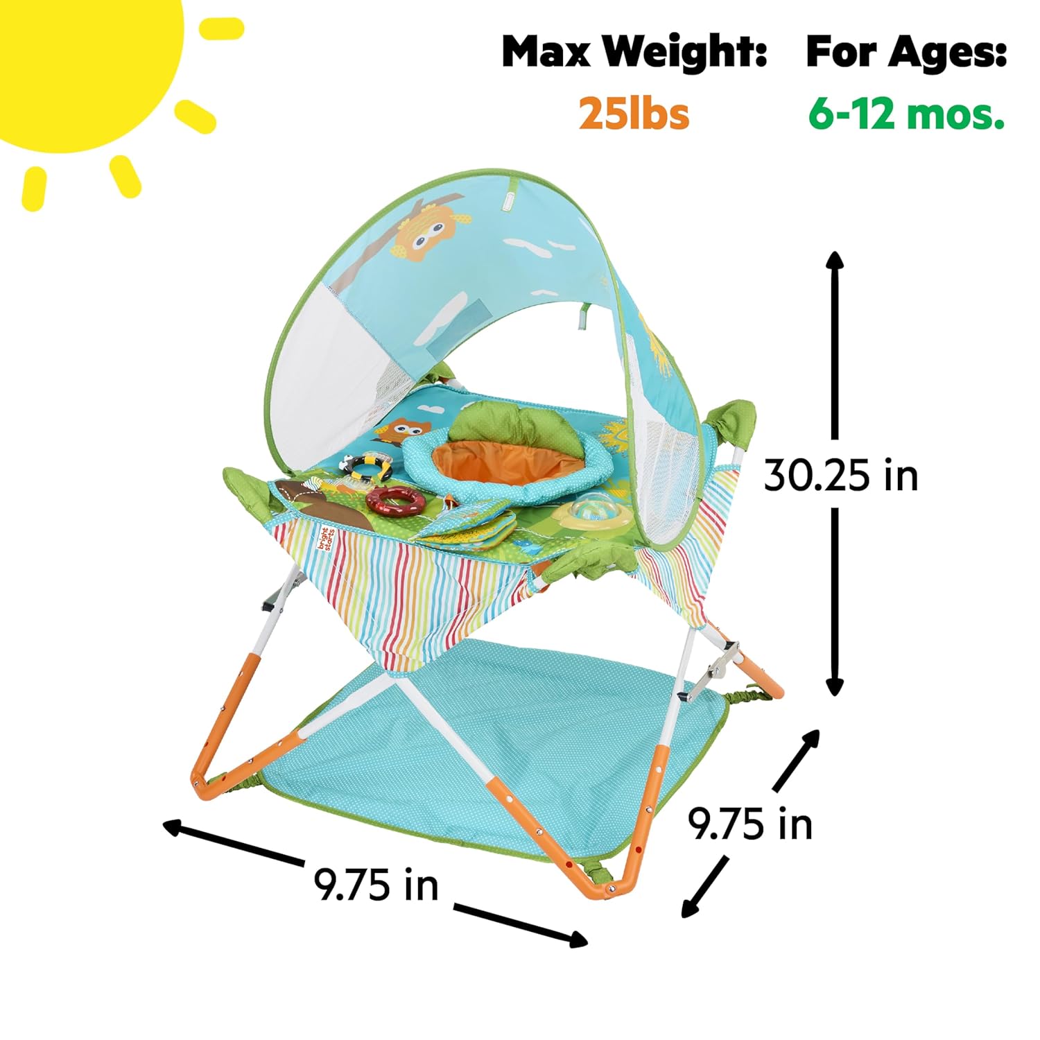 Pop 'N Jump Portable Baby Jumper, Foldable Indoor/Outdoor Baby Jumper with Owl Forest Sensory Activities, Ages 6–12