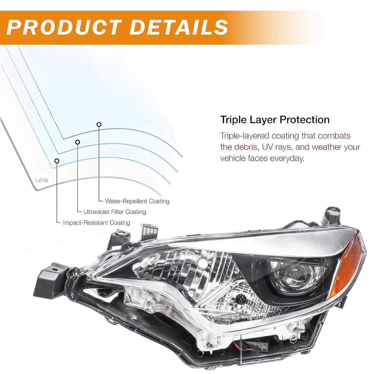 Projector Headlights Assembly Compatible with 2014 2015 2016 Toyota Corolla