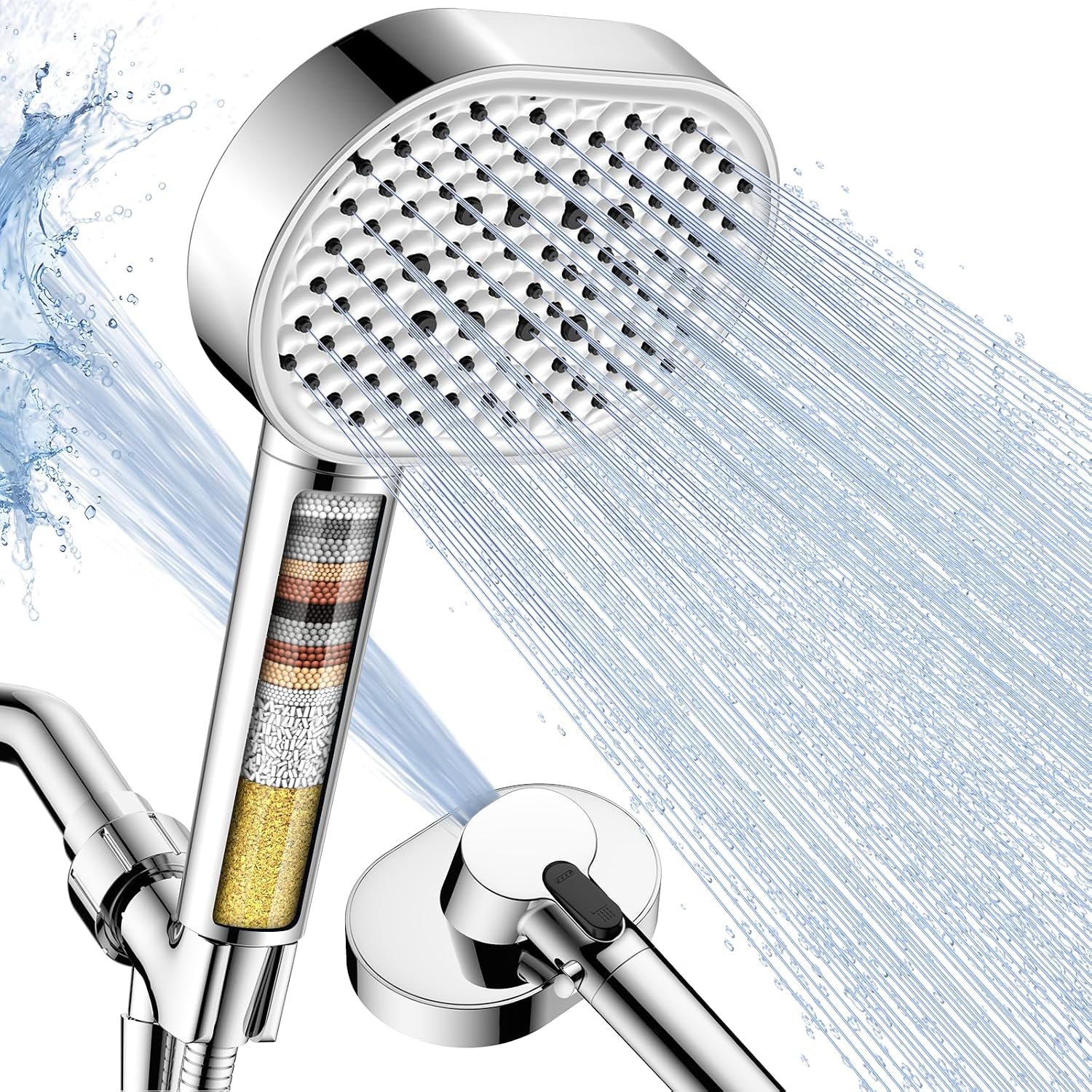 Filtered Shower Head with Handheld,High Pressure 4 Mode Shower with Filters | 6’’ Panel Shower Heads, Remove Chlorine