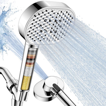 Filtered Shower Head with Handheld,High Pressure 4 Mode Shower with Filters | 6’’ Panel Shower Heads, Remove Chlorine