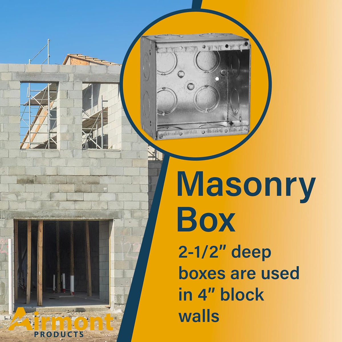 2-Gang Masonry Electrical Box, 2-1/2" Deep, 31.8 Cu. in., 12 EKO Knockouts