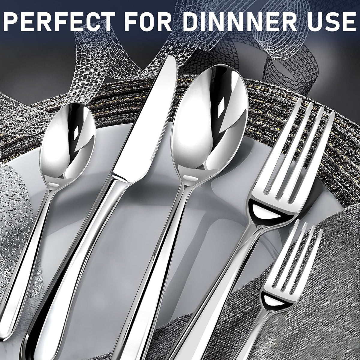 Heavy Duty Silverware Set for 12, Stainless Steel Flatware Cutlery Set
