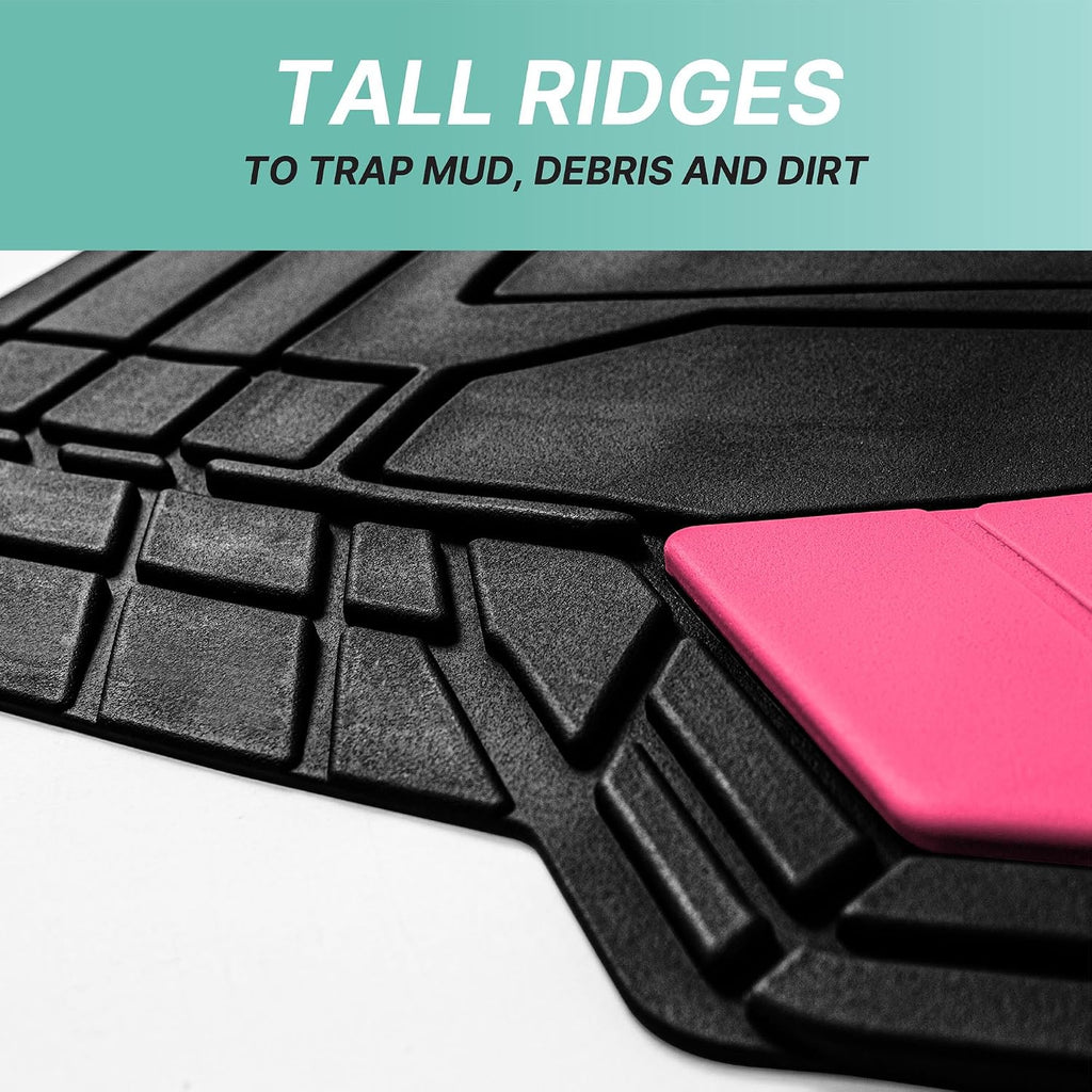 Heavy-Duty Rubber Floor Mats for Cars - Stripe Design, Universal Fit Full Set, Climaproof, Trimmable for Most Sedan