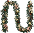 9 Ft Pre-Lit Christmas Garland with Lights for Mantle, Lighted Outdoor Xmas Garland with Copper Gold Balls Norfolk