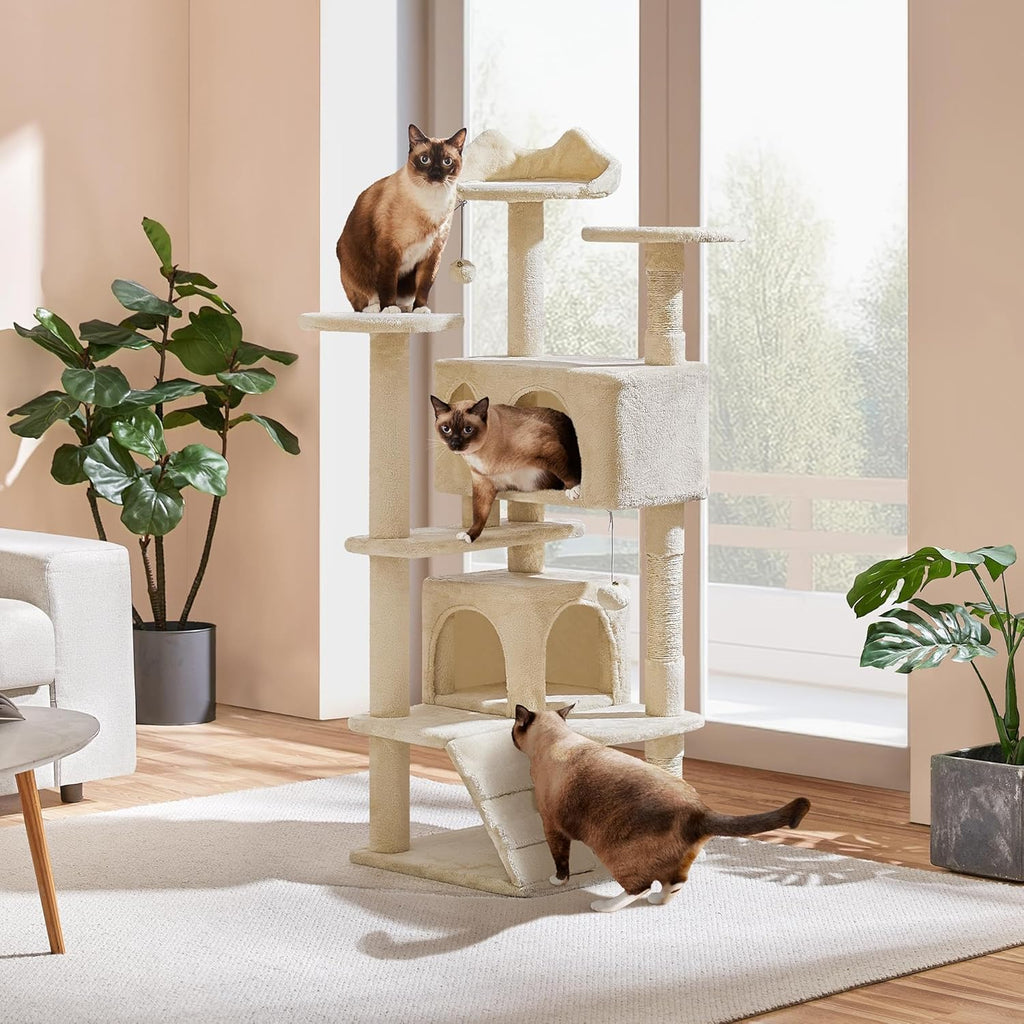 Yaheetech 54in Cat Tree, Multi-Level Cat Tower with Spacious Perch, 2 Cozy Caves, Scratching Posts, Climbing Ladder