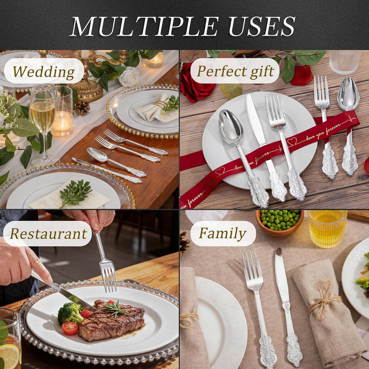 360 Pieces Silver Plastic Silverware- Disposable Flatware - Heavyweight Plastic Cutlery- Includes 120 Forks, 120