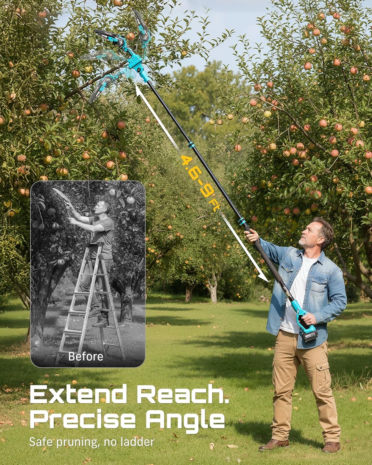 2-in-1 Electric Pole Saws for Tree Trimming, Brushless Motor | 2 x 4000mAh Batteries,Hand Held Mini Chainsaw Cordless