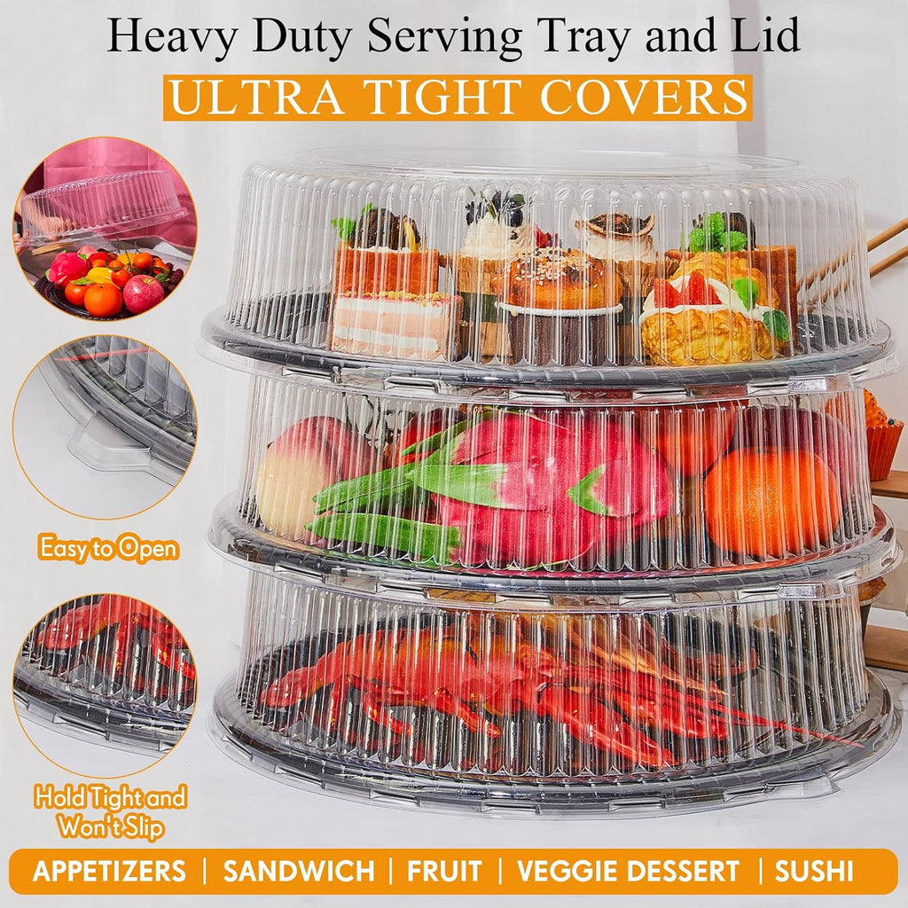 24 Pack Disposable Serving Tray with Lid Black, 12 Inch