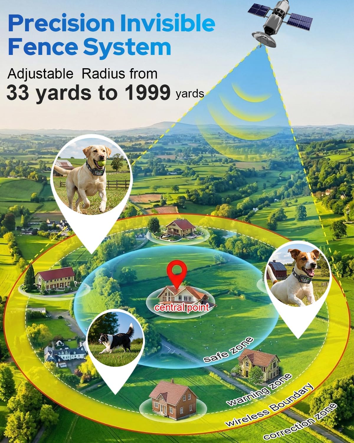 GPS Wireless Dog Collar Fence System, 48H Battery Electric Dog Fence, GNSS Invisible Fence for Dogs Over 15lbs, IPX7