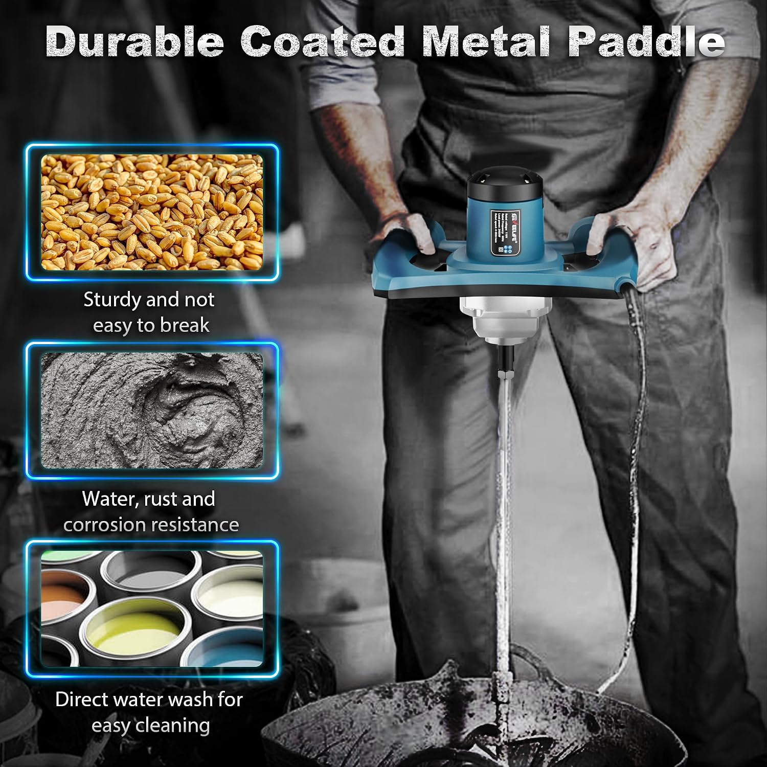 Cement Mixer, Max 2400W Concrete Mixer with 6 Adjustable Speeds | Portable Concrete Mixer for Drill, 110V Handheld