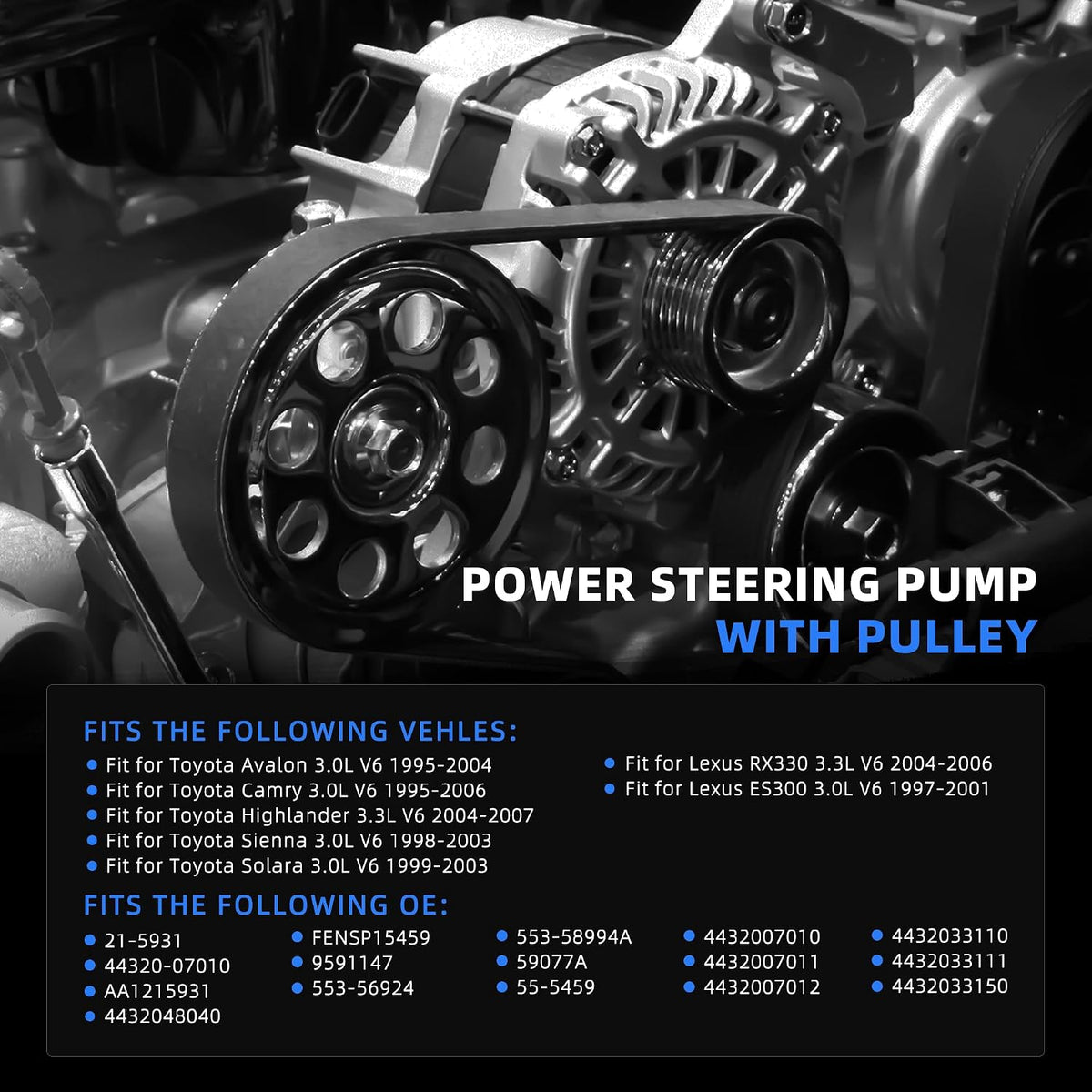 Power Steering Pump w/Pulley for Toyota Camry 95-06/Avalon 95-04