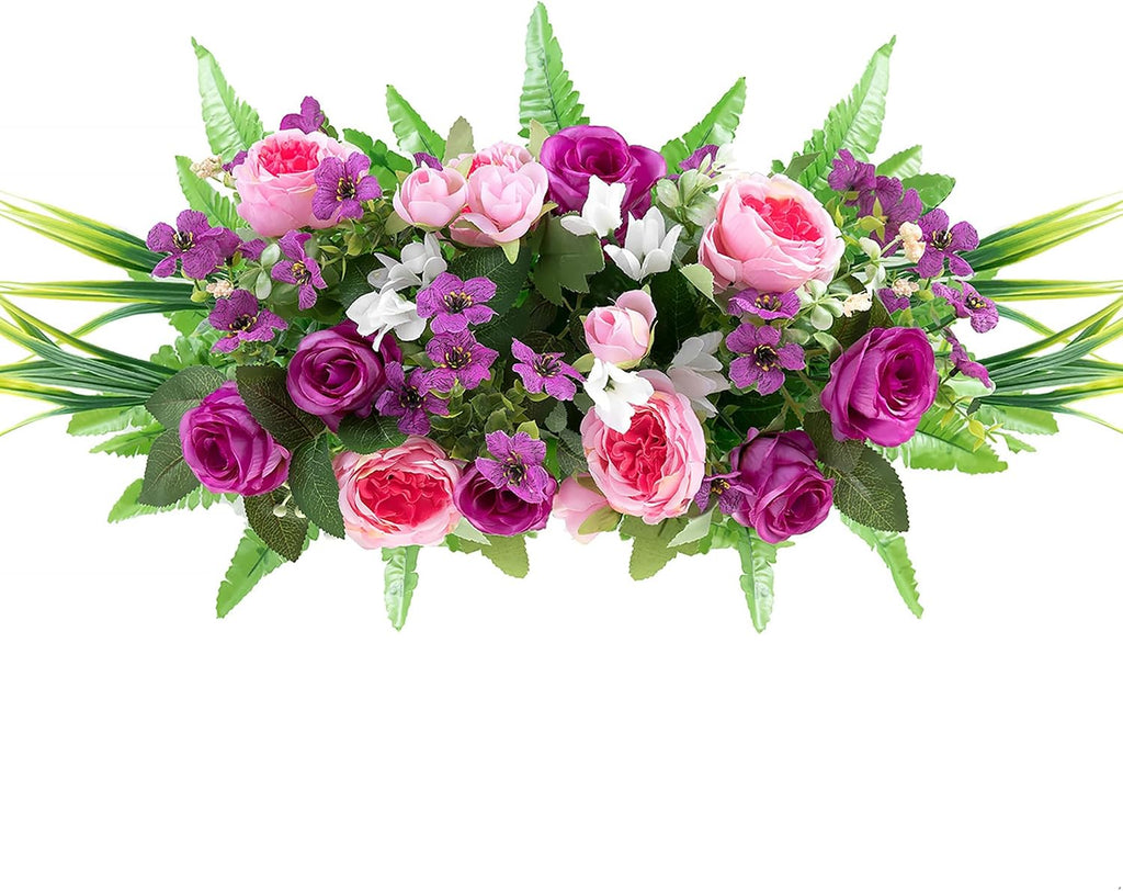 Artificial Cemetery Flowers with Stake: Pink Purple Grave Decor