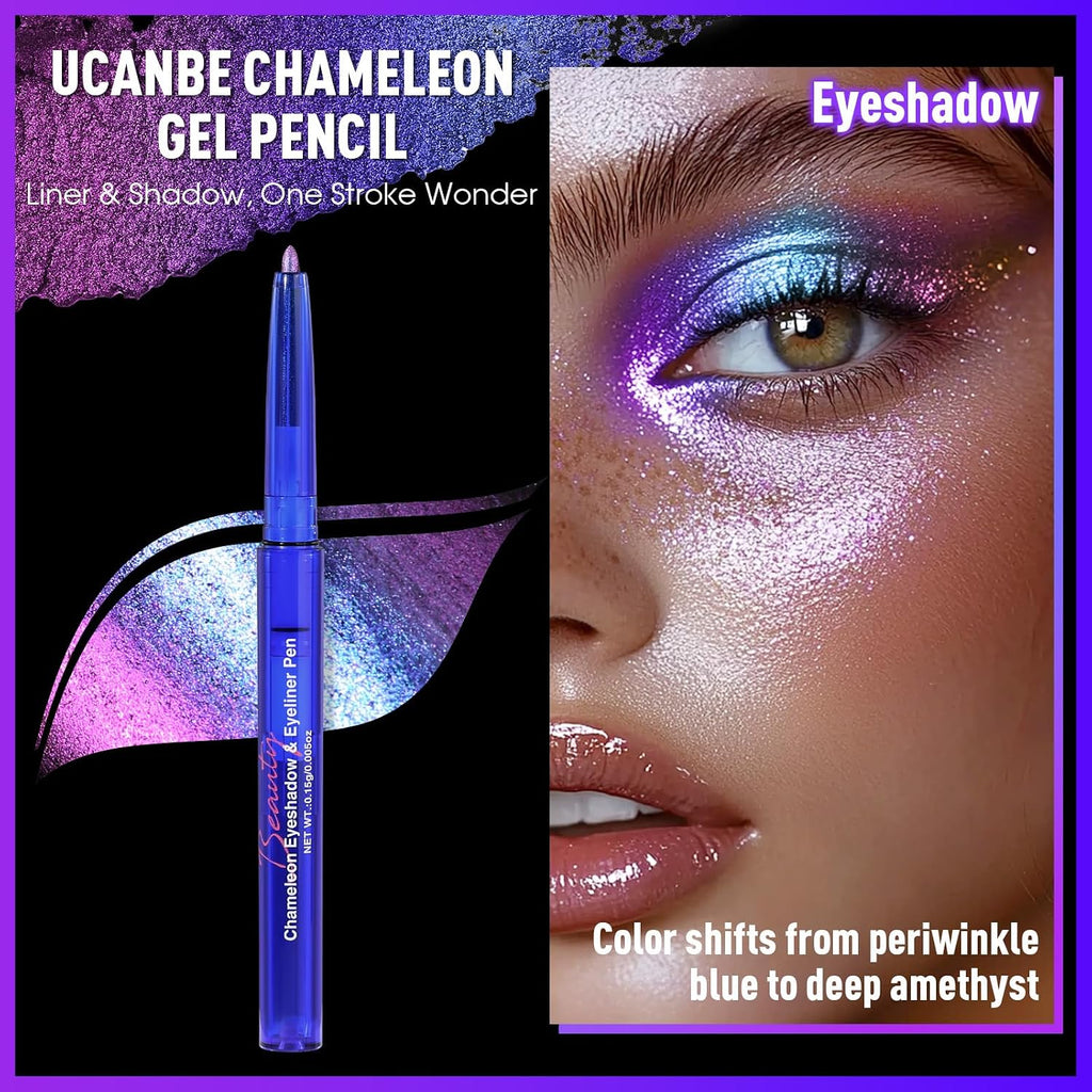 Chameleon Eyeshadow & Eyeliner Gel Pencil-Multichrome Shifting Colors Metallic Glitter Eye Makeup,Waterproof