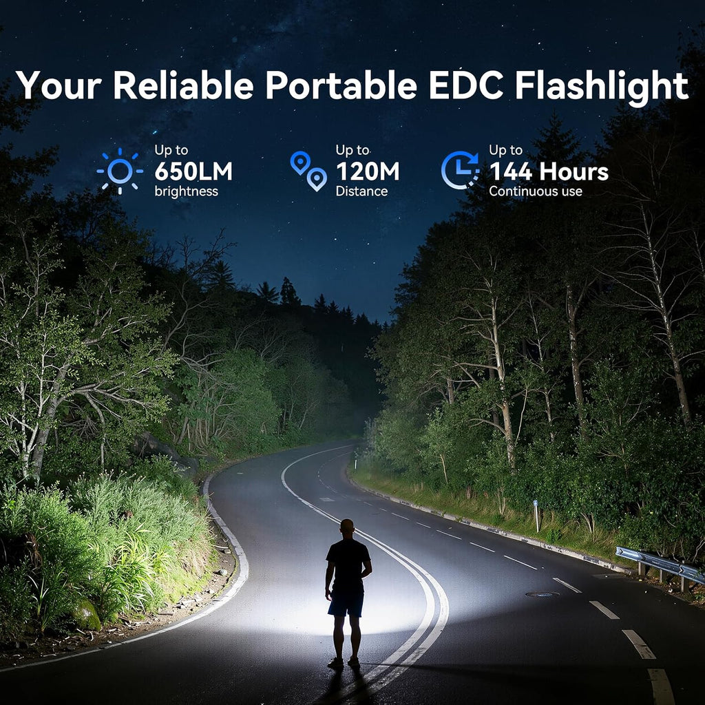 EDC Flashlight Clip-on Light, Rechargeable Mini Pocket Flashlight | 650 Lumens, 7 Lighting Modes, Magnetic Flash
