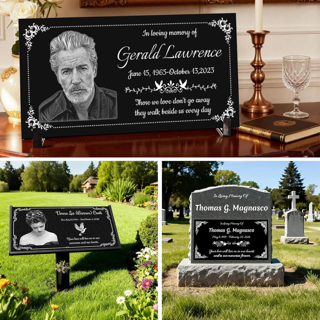 Headstones for Graves with Photo Personalized,12 x 6" Temporary Grave Markers for Cemetery for Humans Memorial