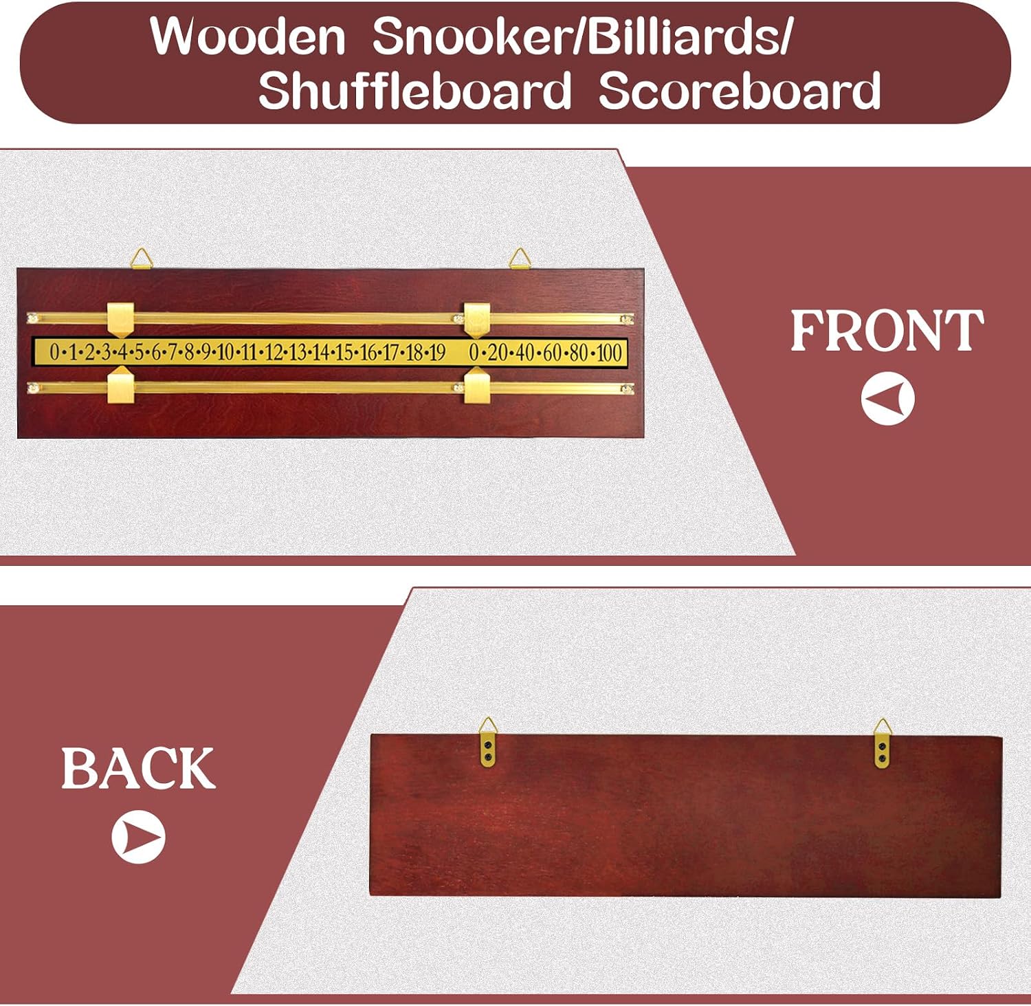 Wooden Wall-Mounted Scoreboard for Snooker,Billiards, Pool Table and Shuffleboard Games - Classic Score Keeper for