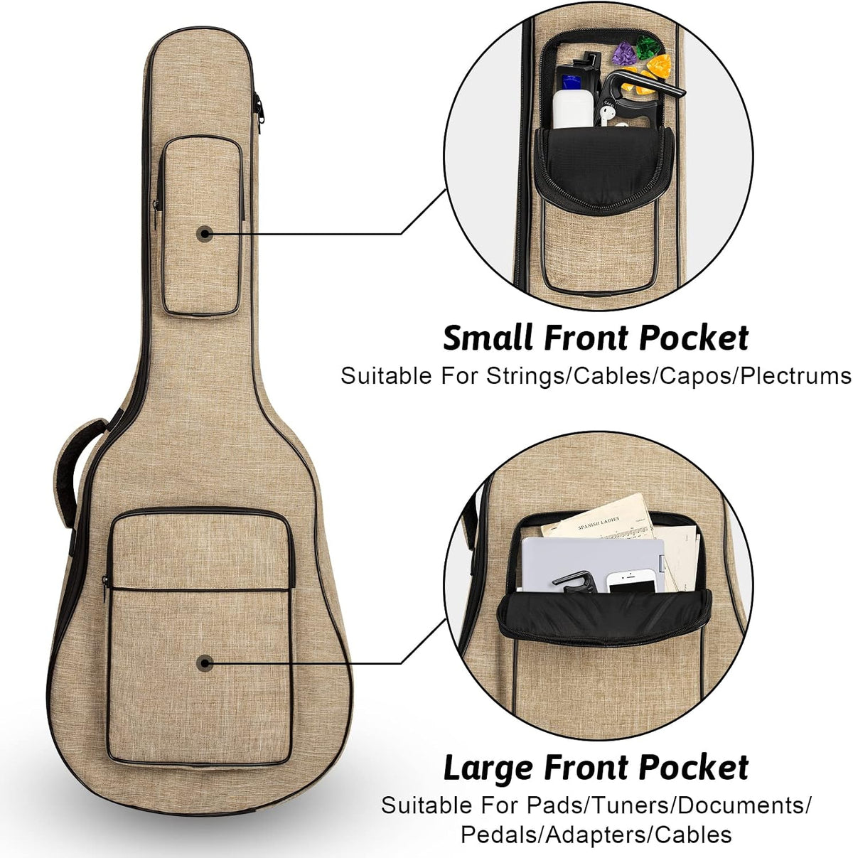 39 40 41 Inch Acoustic Guitar Bag with 0.5 Inch Thick Waterproof Padding Adjustable Shoulder Strap Guitar Case Gig
