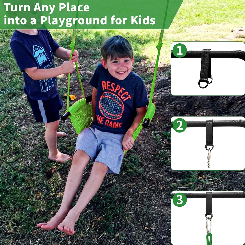 Tree Swing for Kids, Adjustable Toddler Rope Swing Seat with Snap Hooks and Straps, 440 lbs Capacity, Swingset