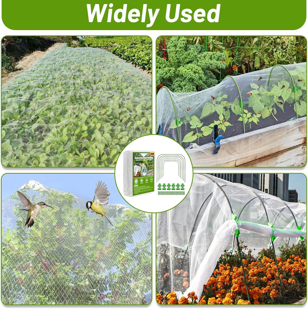 67pcs Garden Mesh Netting Kit,6 Sets Wide Garden Hoops with 10x20 ft Garden Covers Bird Netting& 12 Clips, Garden
