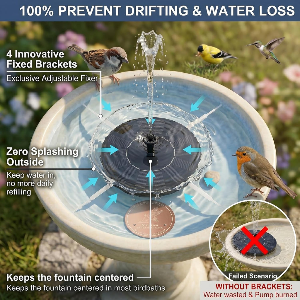 Solar Fountain for Bird Bath Set: 99.99% Pure Copper Water Purification Disc & 1.4W Floating Water Pump Set,7 Spray