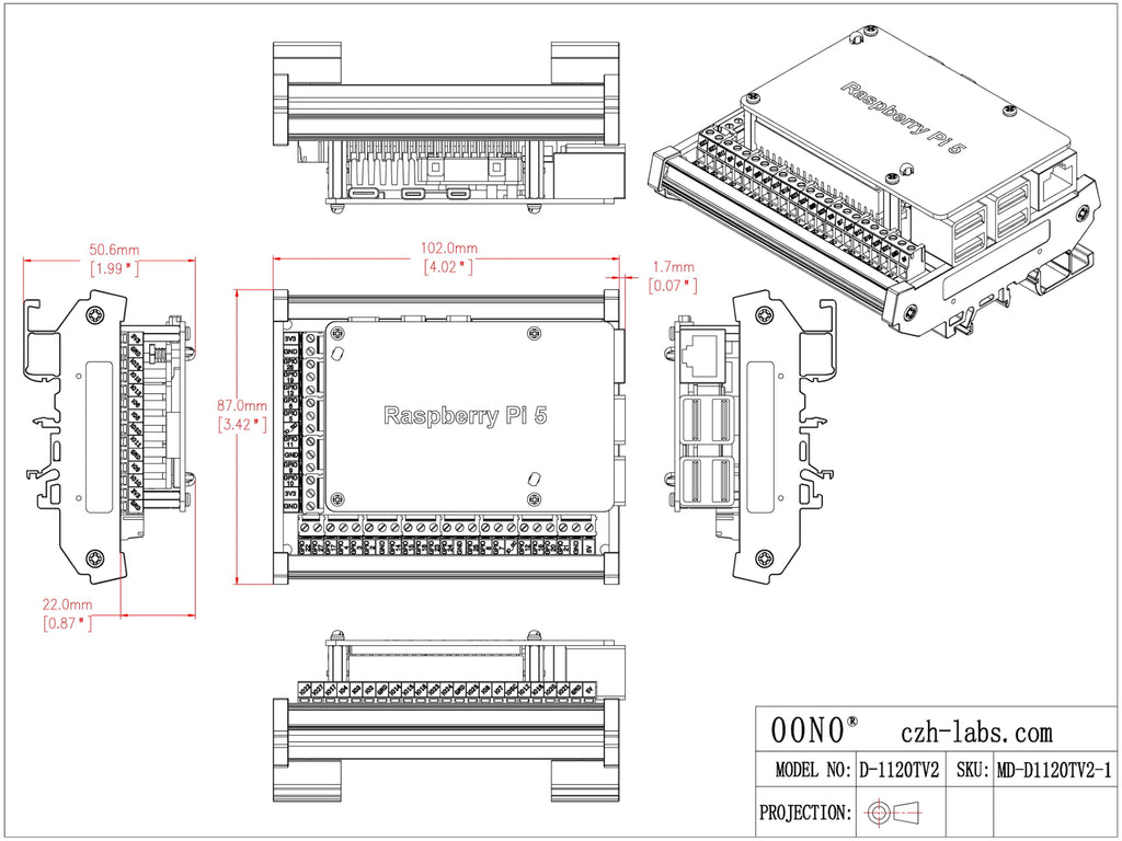 DIN Rail Mount Screw Terminal Block Adapter Module for Raspberry Pi 5 4B 3B+ 3B 3A+ 2B 1B+ 1A+ Zero-W ZERO-2W