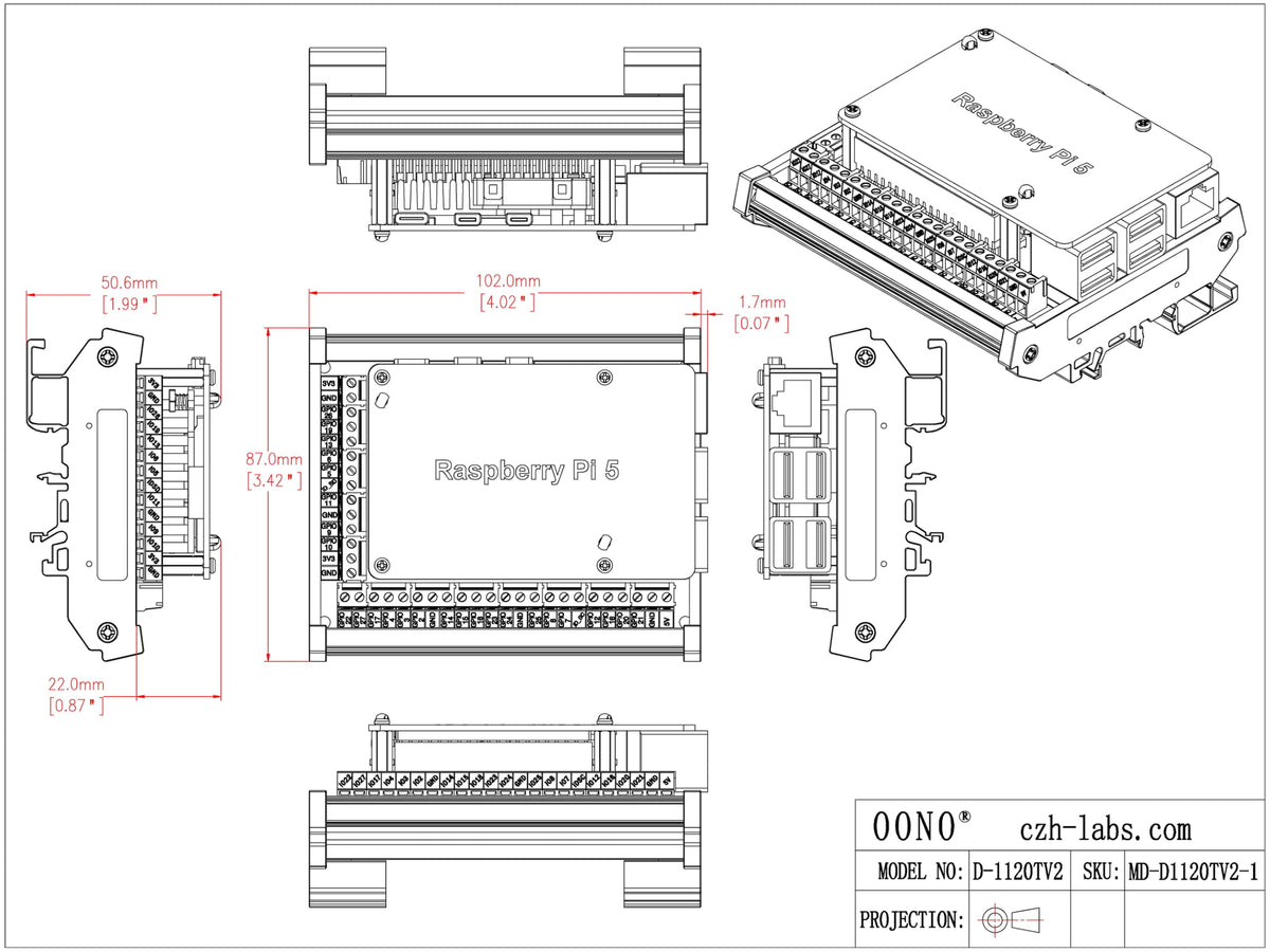 DIN Rail Mount Screw Terminal Block Adapter Module for Raspberry Pi 5 4B 3B+ 3B 3A+ 2B 1B+ 1A+ Zero-W ZERO-2W